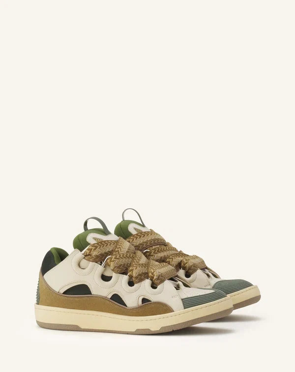 Lanvin Curb Sneakers Cream Green and Brown
