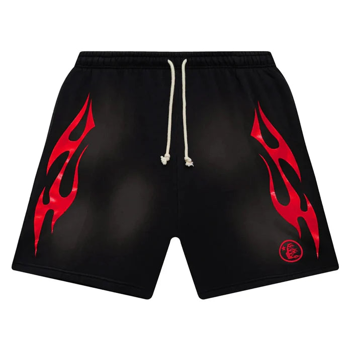 Hellstar Black Red Flame Logo Shorts
