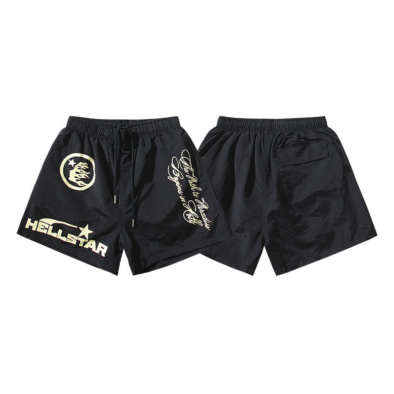 Hellstar Black Gold Flame Logo Shorts