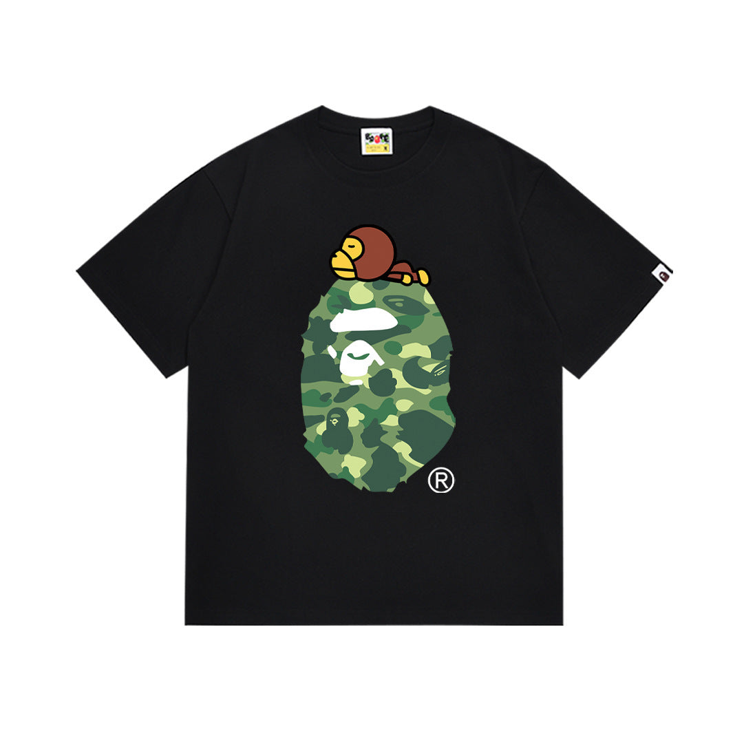 BAPE Green Camo Baby Milo Sleeping Tee - Black