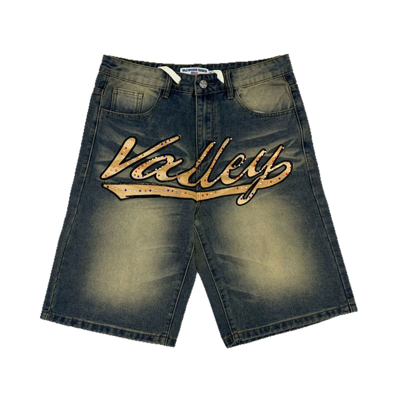 Valley Rhinestone Logo Shorts - Faded Blue
