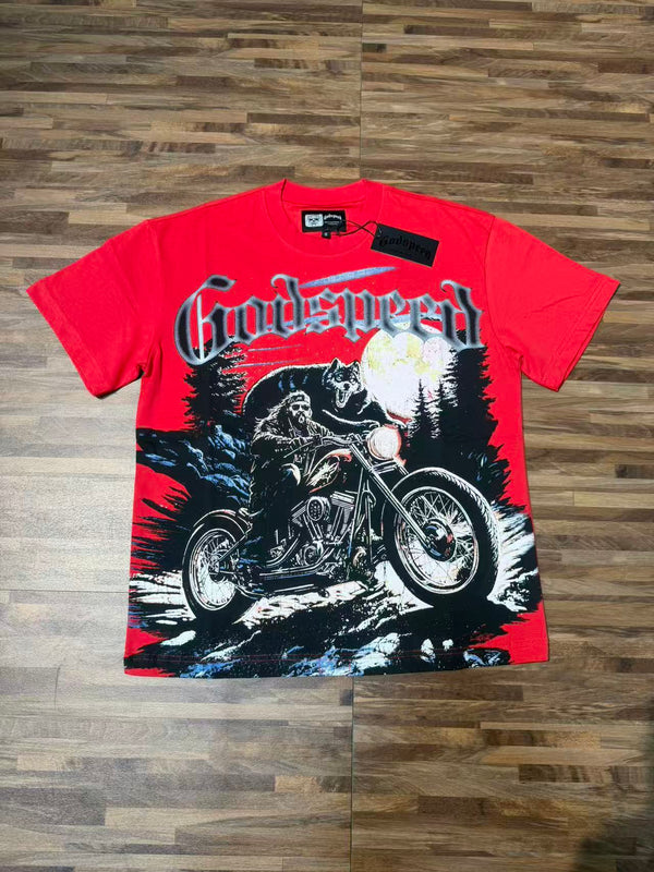 Godspeed Motorcycle Graphic T-Shirt - Red