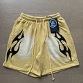 Hellstar Tan Black Flame Logo Shorts