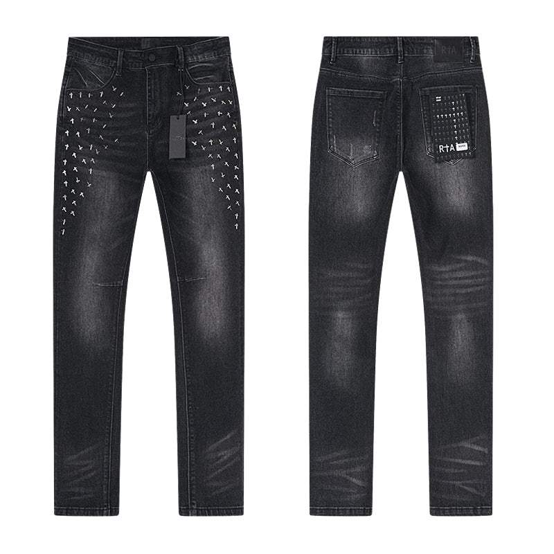 RTA Washed Black Cross Jeans