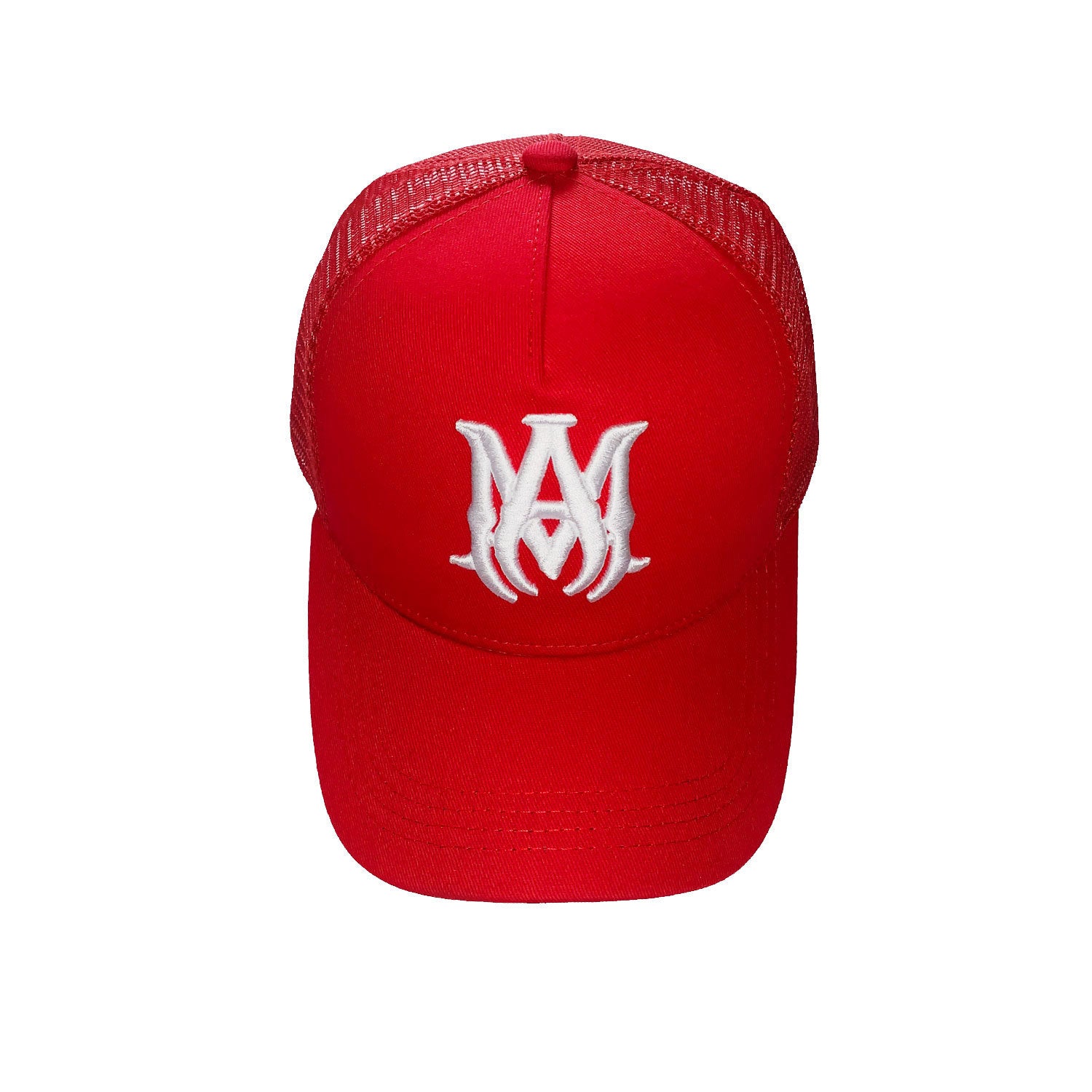 Amiri Red Monogram Trucker Hat