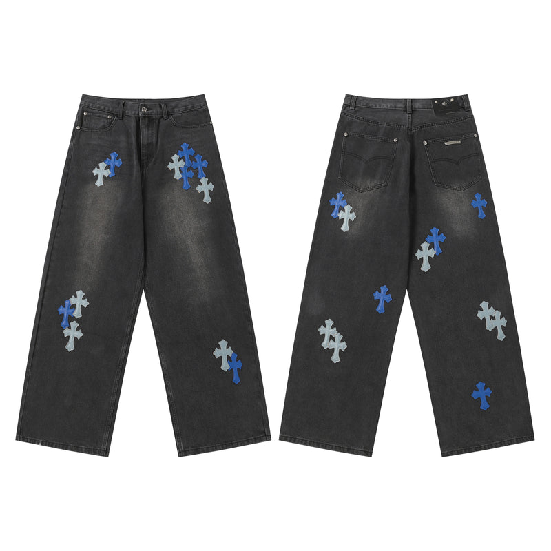 Chrome Hearts Baggy Black Blue Cross Jeans