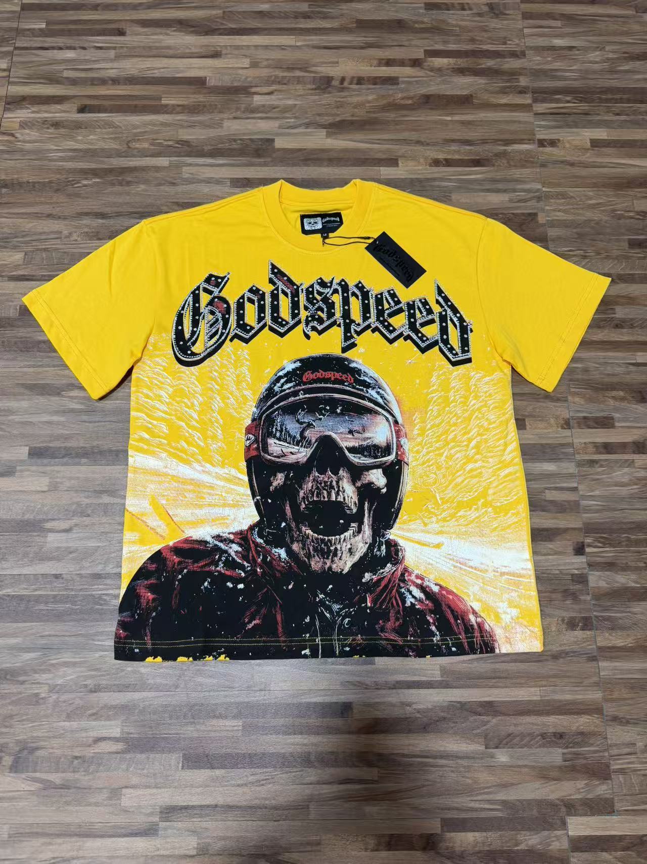 Godspeed Motocross Skull Graphic T-Shirt Yellow