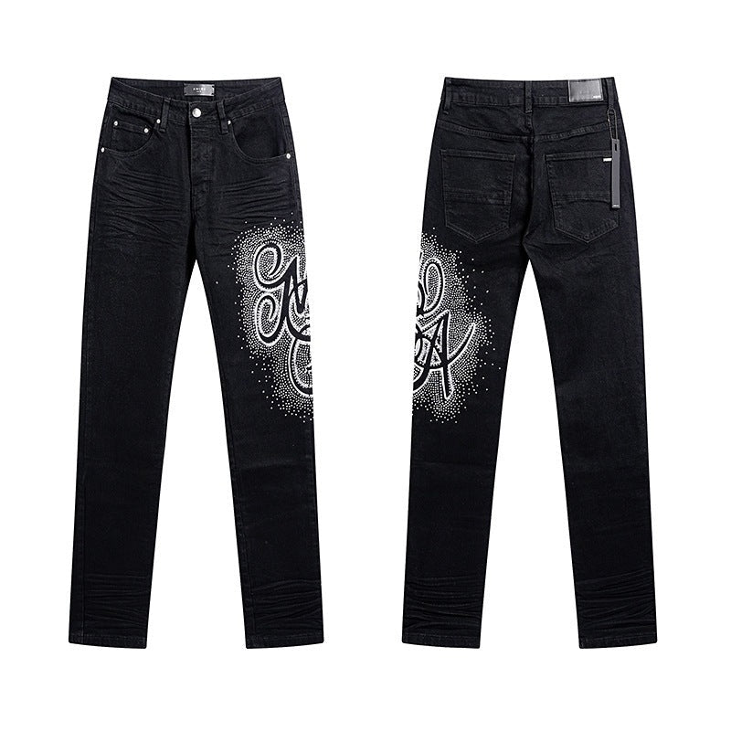 Amiri Rhinestone Side-Logo Black Jeans