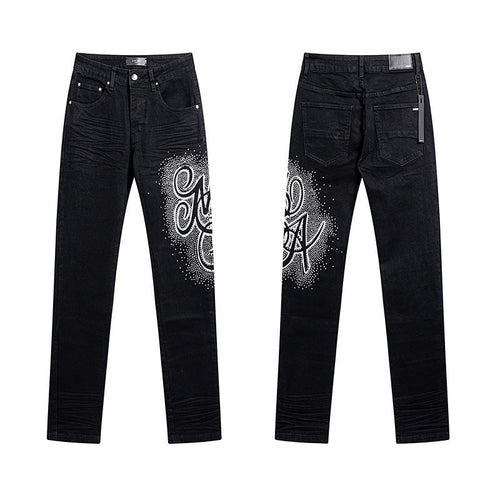 Amiri Rhinestone Side-Logo Black Jeans
