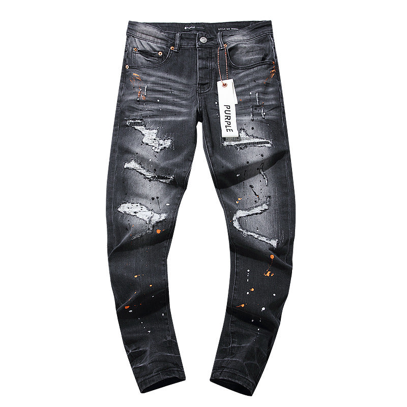 Purple Brand Paint-Splatter Distressed Black Jeans