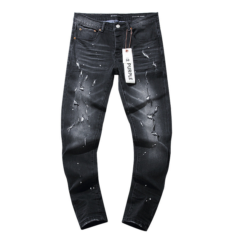 Purple Brand Distressed Black Paint-Splatter Jeans