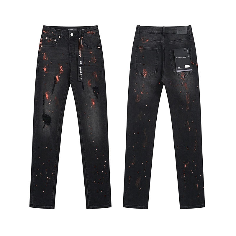 Purple Brand Orange Paint-Splatter Black Jeans