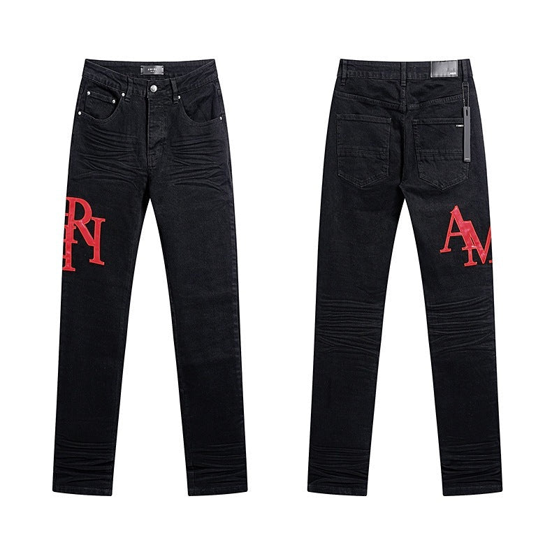 Amiri Red Side-Logo Black Jeans