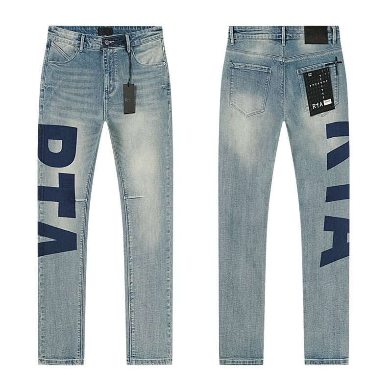 RTA Light Blue Oversized Logo Jeans