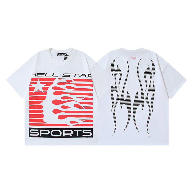 Hellstar White Red Sports Flame T-Shirt