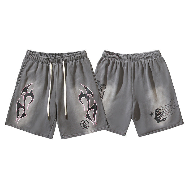Hellstar Grey Pink Flame Logo Shorts
