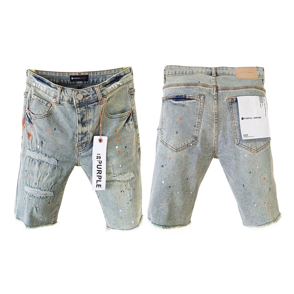 Purple Brand Light Wash Distressed Cargo Shorts