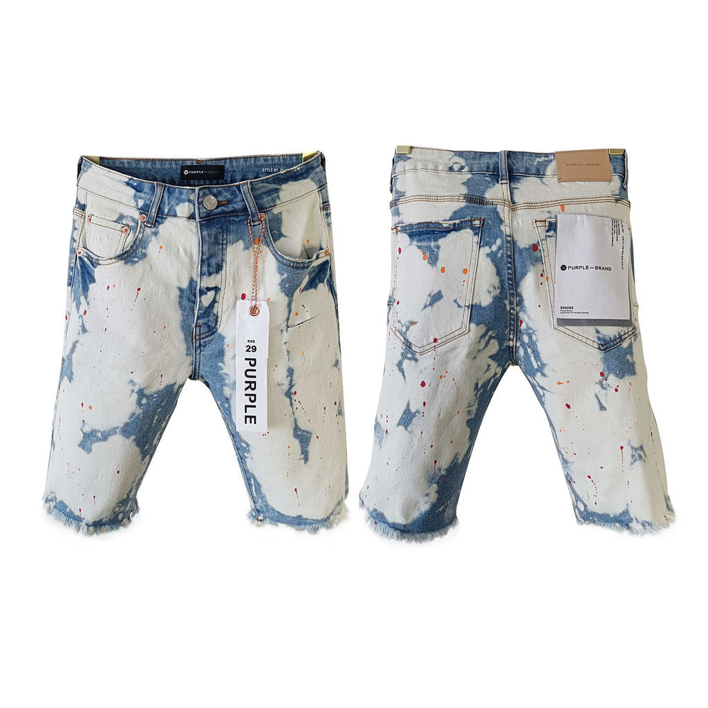 Purple Brand Bleach Wash Distressed Denim Shorts