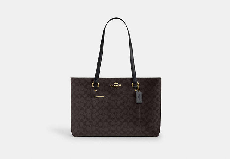 Coach Station Tote Bag in Signature Canvas in Gold/Walnut/Black