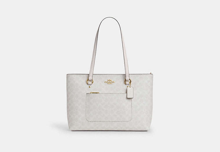 Coach Station Tote Bag in Signature Canvas in Gold/White/Chalk