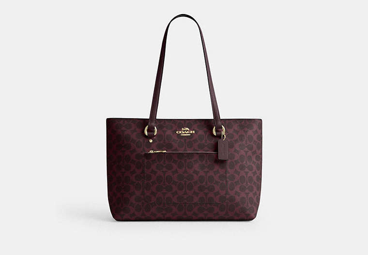 Coach Station Tote Bag in Signature Canvas in Gold/Black Currant