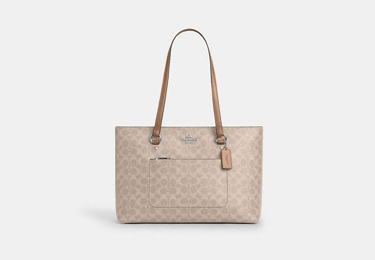 Coach Station Tote Bag in Signature Canvas in Silver/Sand/Taupe