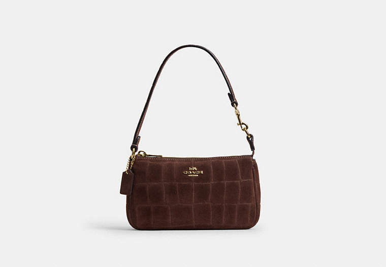 Coach Nolita 19 in crocodile-embossed suede in Gold/Maple