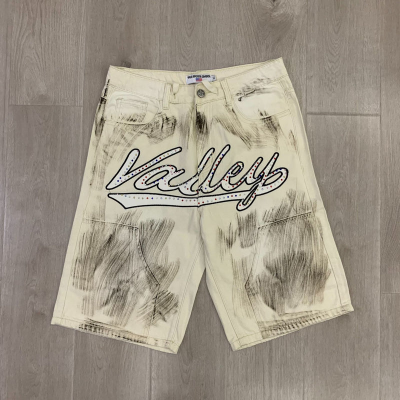 Valley Rhinestone Logo Shorts - Cream