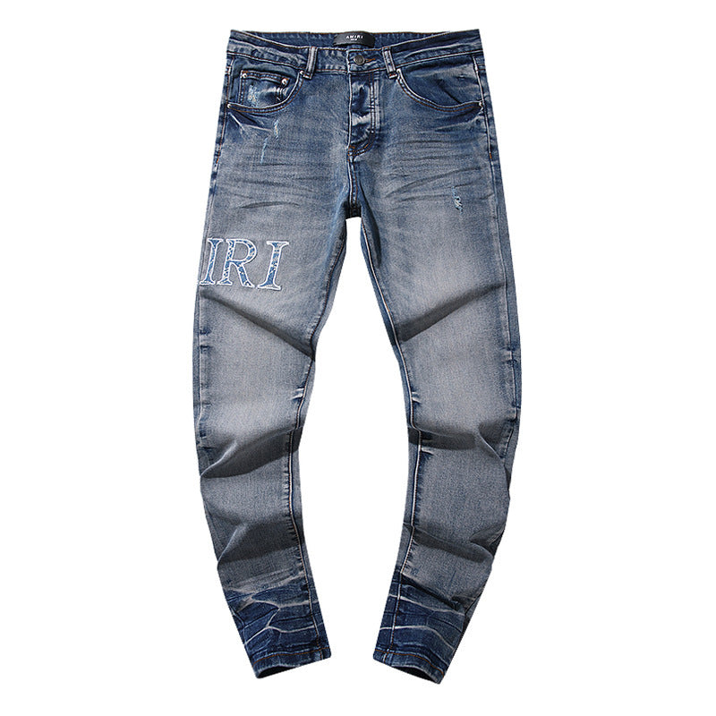 Amiri Blue Side-Logo Medium-Wash Jeans