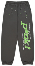Sp5der Charcoal Neon Green Vertical Logo Sweatpants