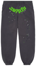 Sp5der Charcoal Green Logo Paint-Splatter Sweatpants