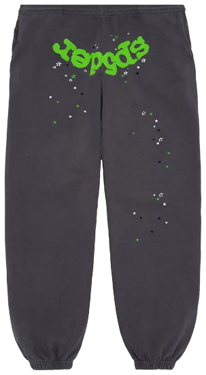 Sp5der Charcoal Green Logo Paint-Splatter Sweatpants