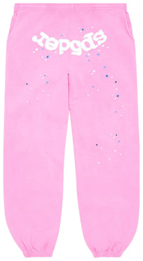Sp5der Pink White Logo Paint-Splatter Sweatpants