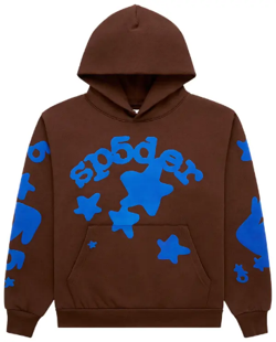 Sp5der Brown Blue Star Logo Hoodie