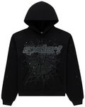 Sp5der Black Rhinestone Web Hoodie