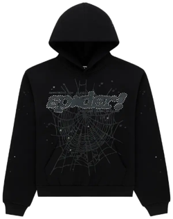 Sp5der Black Rhinestone Web Hoodie