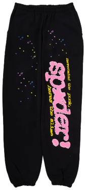 Sp5der Black Pink Vertical Logo Sweatpants