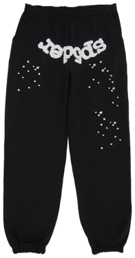 Sp5der Black White Logo Paint-Splatter Sweatpants