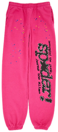 Sp5der Hot Pink Black Vertical Logo Sweatpants