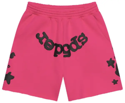 Sp5der Hot Pink Black Star Logo Shorts