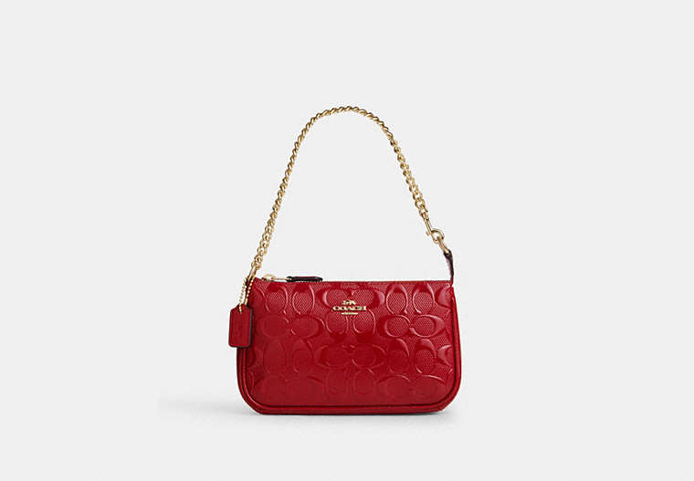 Coach Nolita 19 in Signature patent leather in Gold/Red