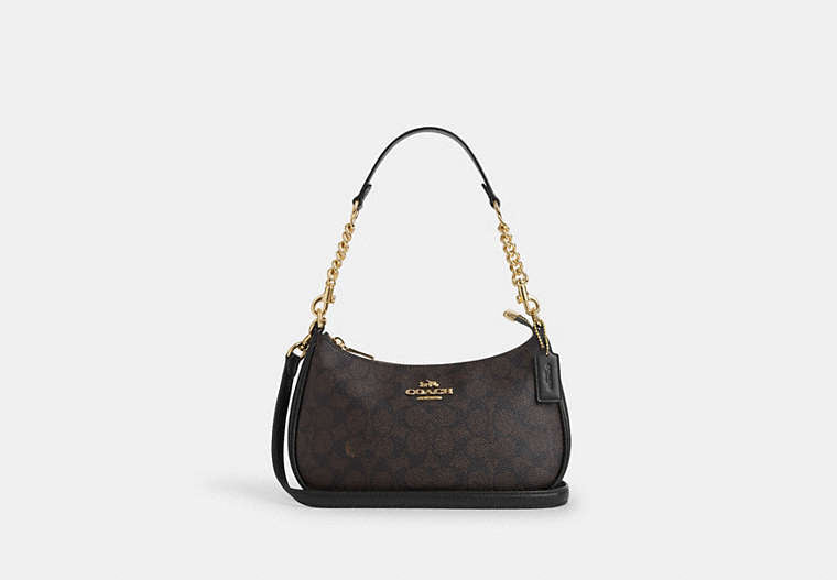 Coach Teri Shoulder Bag in Signature Canvas in Gold/Walnut/Black
