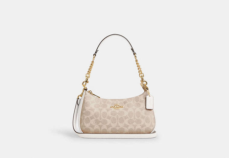 Coach Teri Shoulder Bag in Signature Canvas in Gold/Sand/Chalk