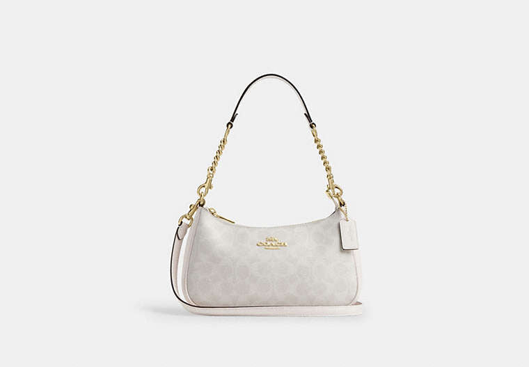 Coach Teri Shoulder Bag in Signature Canvas in Gold/White/Chalk