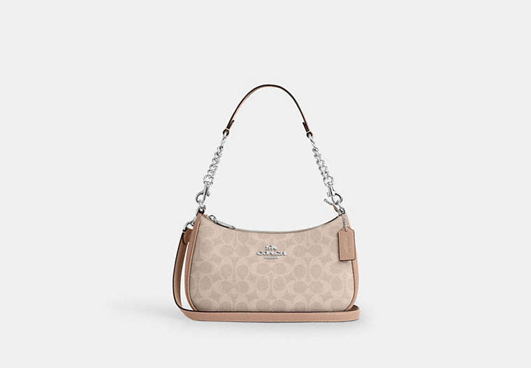 Coach Teri Shoulder Bag in Signature Canvas in Silver/Sand/Taupe