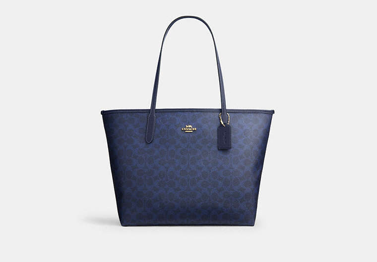 Coach City Tote Bag in Signature Canvas - Gold/Navy