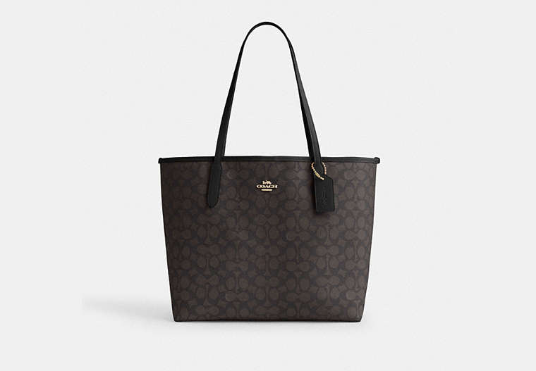 Coach City Tote Bag in Signature Canvas - Gold/Walnut/Black