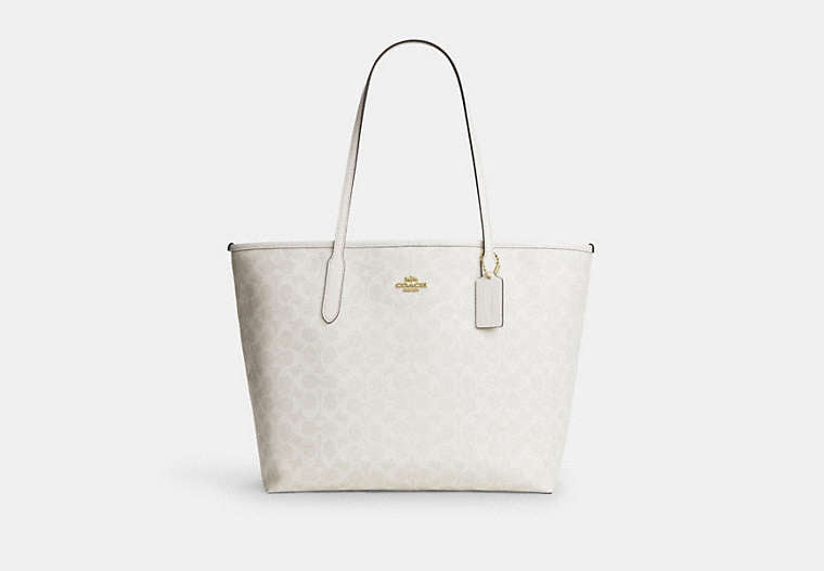 Coach City Tote Bag in Signature Canvas in Gold/White/Chalk