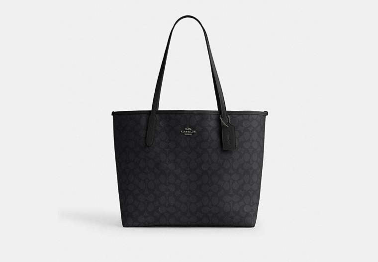 Coach City Tote Bag in Signature Canvas in Gunmetal/Charcoal/Black