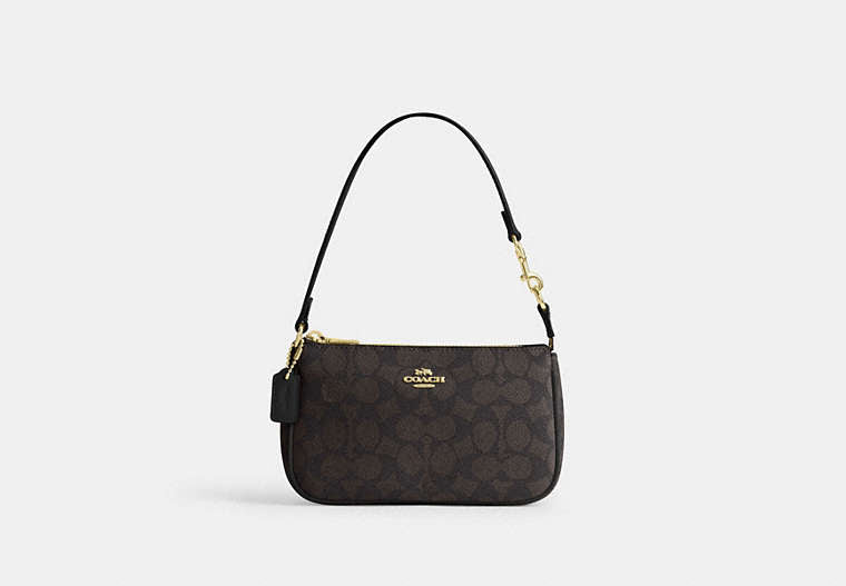 Coach Nolita 19 in Signature Canvas in Gold/Walnut/Black